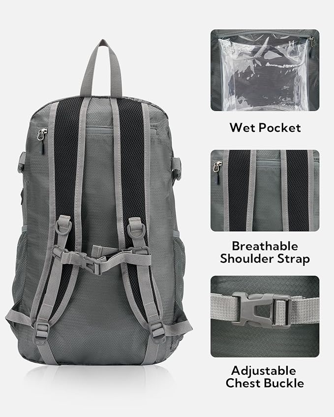 WATERFLY Lightweight Packable Hiking Backpack: 30L Foldable Travel Daypack Ultralight Camping Day