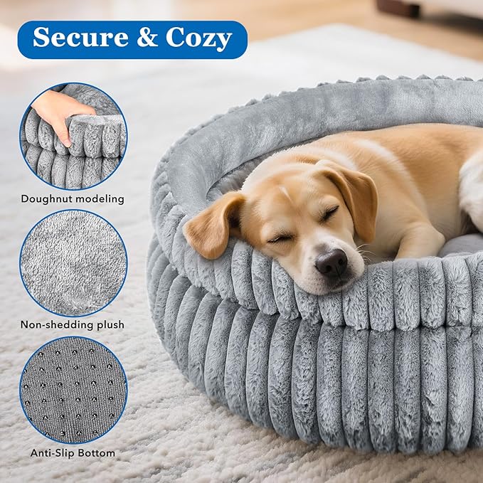 Dual-Layer Donut Cat Bed - Fluffy Round Bed for Small Pets - Ultra-Soft Cat Donut Bed for Cozy