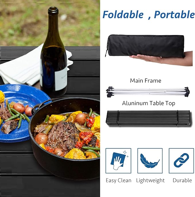 Grope Portable Camping Table with Aluminum Table Top, Folding Beach Table Easy to Carry, Prefect