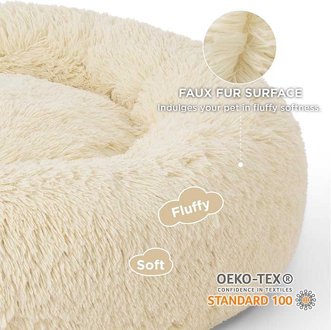 Bedsure Calming Dog Bed for Large Dogs - Donut Washable Large Pet Bed, Anti-Slip Round Fluffy Plush