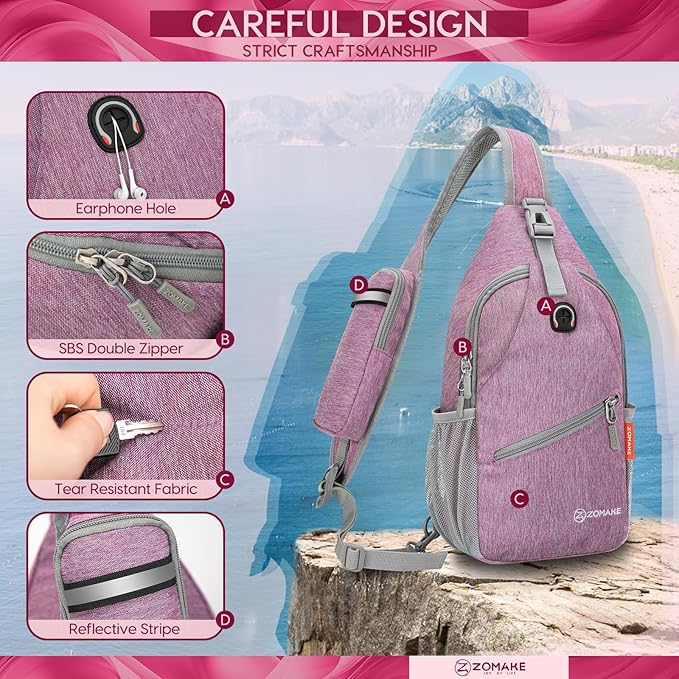 ZOMAKE Sling Bag,Small Crossbody Sling Backpack,Water Resistant Shoulder Daypack for Travel,Anti
