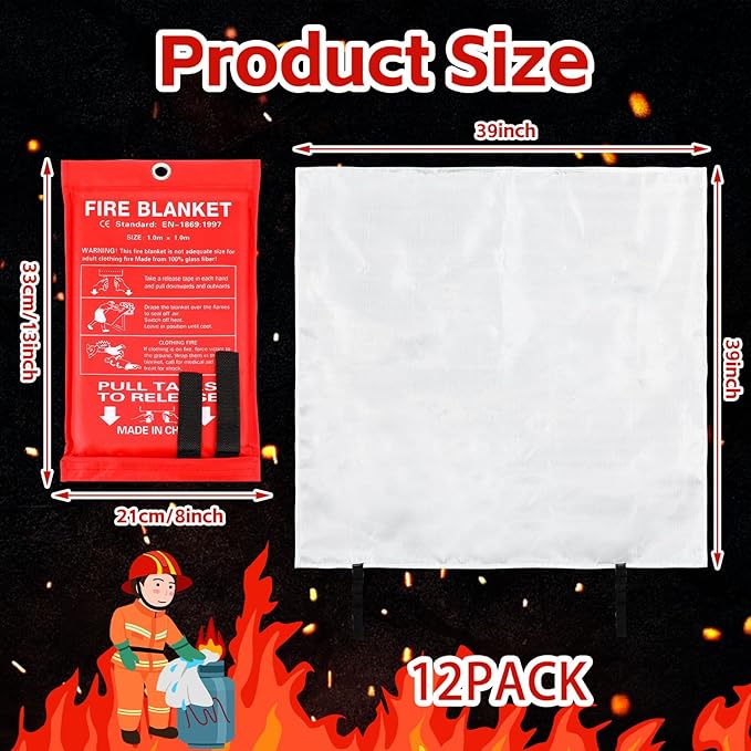Macarrie 12 Pack 39??x 39??Fire Blanket Emergency for Home and Kitchen Safety Suppression Blanket
