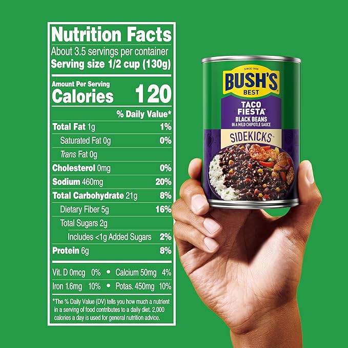 BUSH'S BEST 15.1 oz Canned Taco Fiesta Black Beans, Source of Protein and Fiber, Low Fat, Gluten