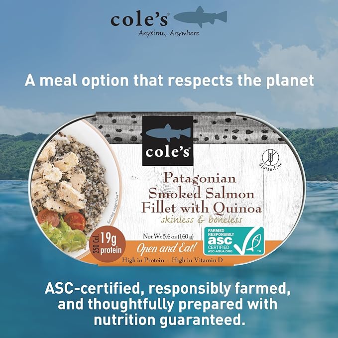 COLE’S - Patagonian Smoked Salmon Fillet with Quinoa| Ready to Eat Meal | 5.6 oz Hand-Packed Canned