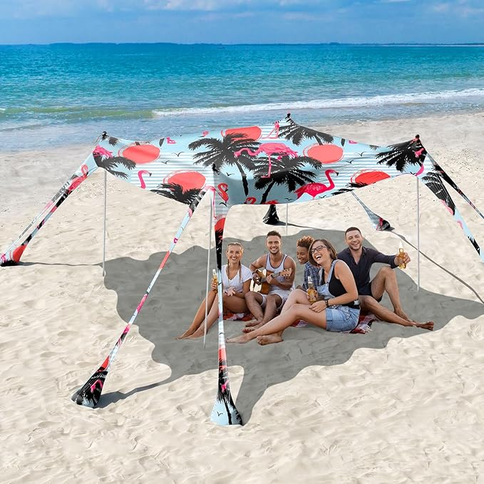 Rhino Valley Beach Tent Shade Canopy UPF50+ Protection, 8 Sandbags, 4 Stability Poles, Outdoor Sun