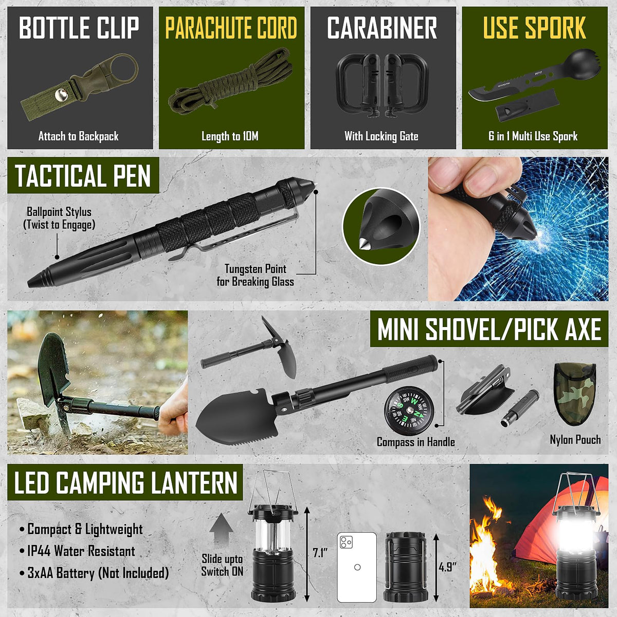 Survival Kit, 268 Pcs Emergency Survival Gear and Equipment Supplies with First Aid Kit, Camping
