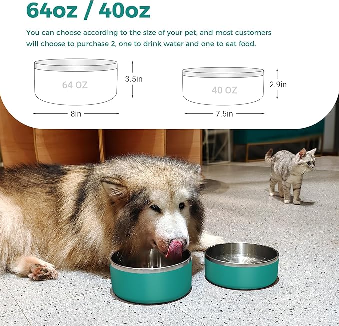 Dog Bowl, Stainless Steel Dog Food and Water Bowl with Non Slip Quiet Bottom, Easy to Clean
