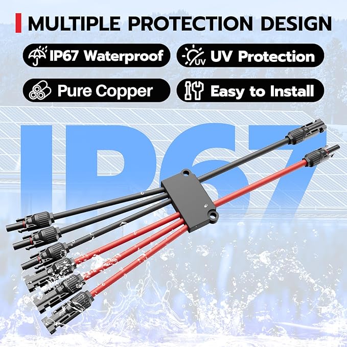 1 Pair Solar Connectors Y Branch 2 to 6,30A 1000VDC Solar Parallel Connectors for 2-3 Solar