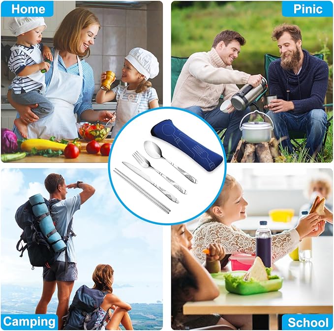20PCS Premium Travel Utensils With Case, Stainless Steel Reusable Portable Utensils Set With Case