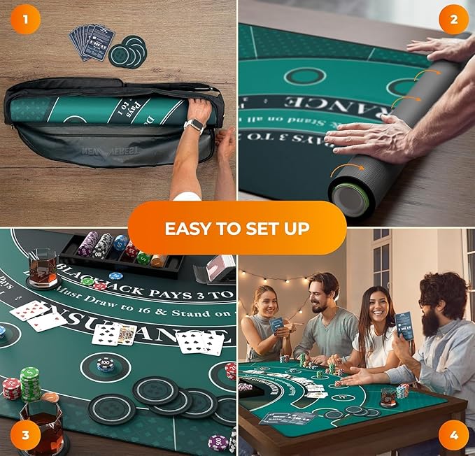 Newverest Blackjack Mat 70" x 35", Blackjack Table Top for Home Game Nights with Friends | Black