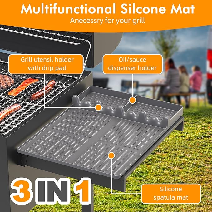 Griddle Mat Compatible with Blackstone, Silicone Grill Tools with Drip Pad, Spatula Mat for Outdoor