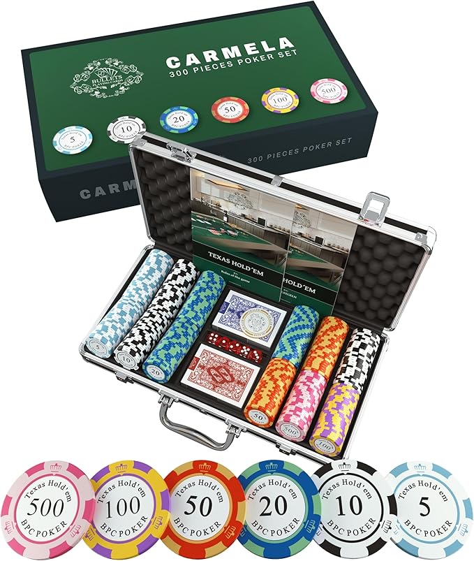 Bullets Poker Set with Designer Case Carmela ??Deluxe Set, Chips and Cards, Rules Manual, Dealer