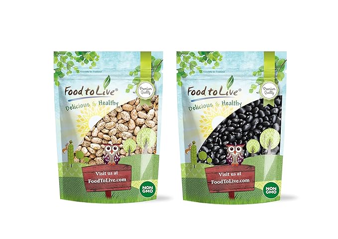 Food to Live Premium Dry Beans Bundle, 2 Pack - Black Beans (5 LB), Pinto Beans (5 LB), Non-GMO