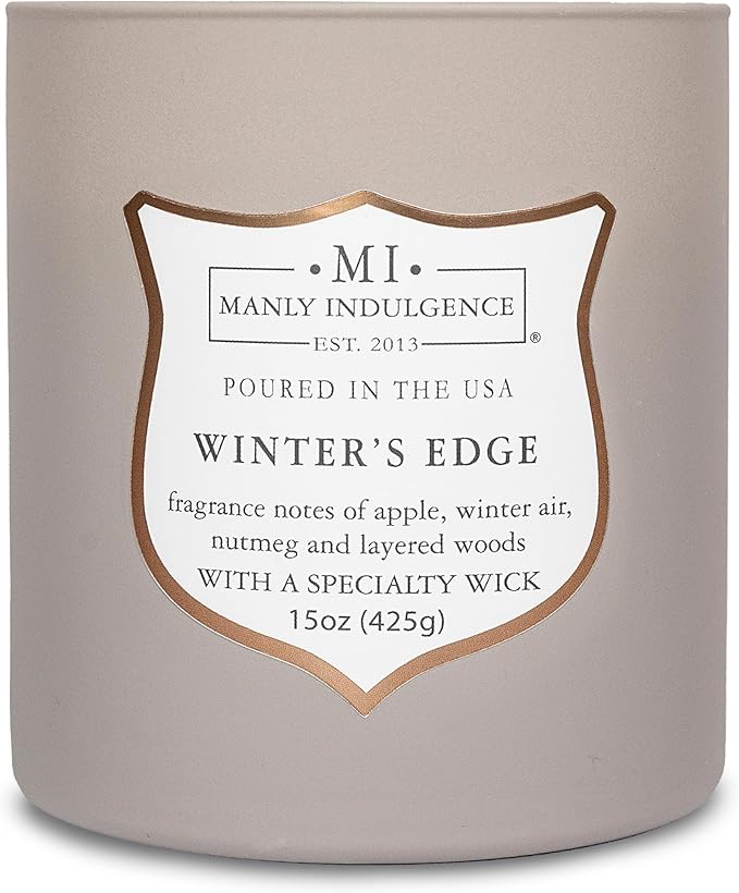 Manly Indulgence Winters Edge Scented Candles for Men, 15 oz Wooden Wick, Premium Soy Blend Wax