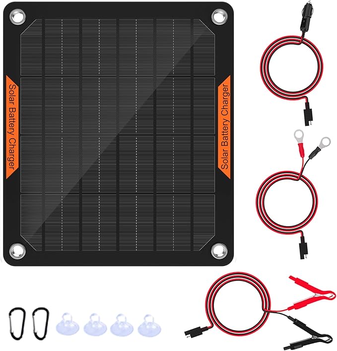 OYMSAE 12V Solar Battery Charger ，5W Waterproof Solar Battery Maintainer,Portable Solar Panel