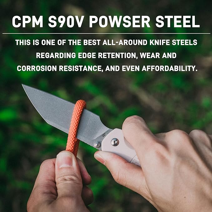 CJRB Pyrite-Light Pocket Knife for Men, 3.34'' S90V Steel Blade EDC Knife with Pocket Clip for