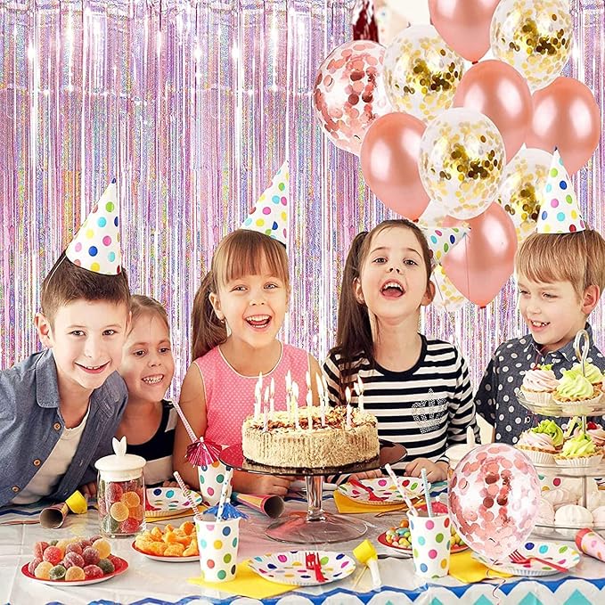 BRAVESHINE 1 Purple 1 Pink Streamers Party Photo Backdrop - 3.2 ft x 8.2 ft Metallic Tinsel Foil