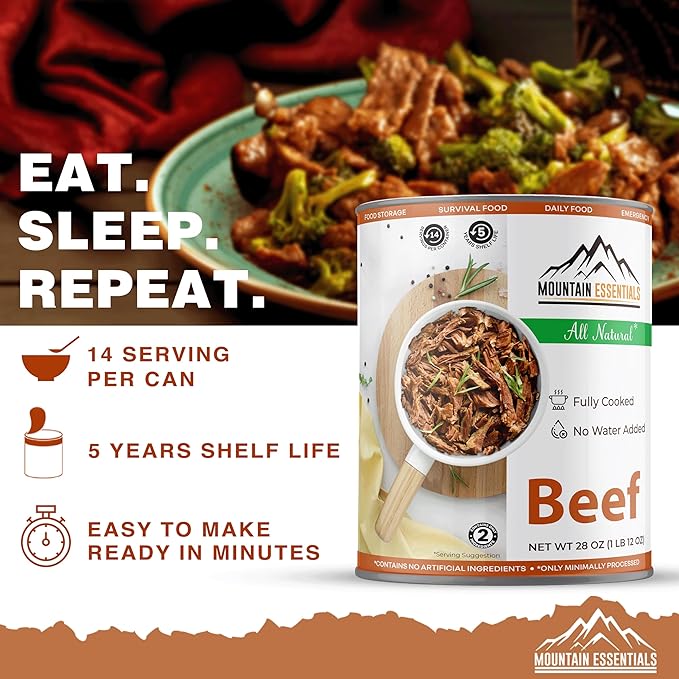 MOUNTAIN ESSENTIALS All Natural Canned Beef 28 Oz ??Fully Cooked, Ready to Eat, Gluten Free