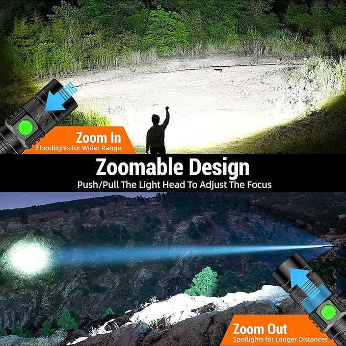 LED Tactical Flashlight Rechargeable - One Click SOS, Super Bright Small LED Flashlight 3Hr USB-C
