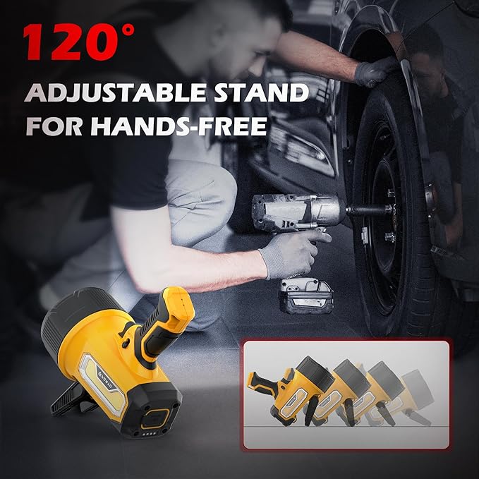 FORTO Rechargeable Spotlight, 200000 Lumens Handheld Spot Light with Foldable Stand, 6 Modes IPX7