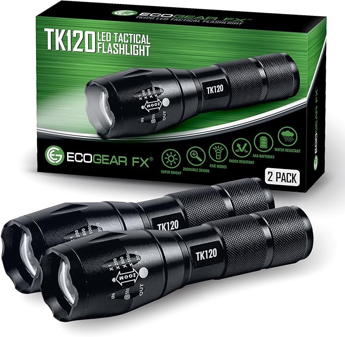 EcoGear FX LED Flashlights - Small Camping Flashlights with High Lumens, 5 Light Modes, Zoomable