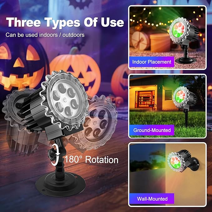 Matekxy Halloween Projector Lights Outdoor, 2025 Upgraded 3D Brighter Green&Red Decoration LED