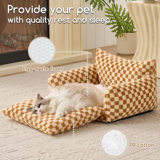 Hollypet Cat Bed Fluffy Plush Mutifuctional Double-Layer Soft Pet Couch Orthopedic Sofa Nest Beds