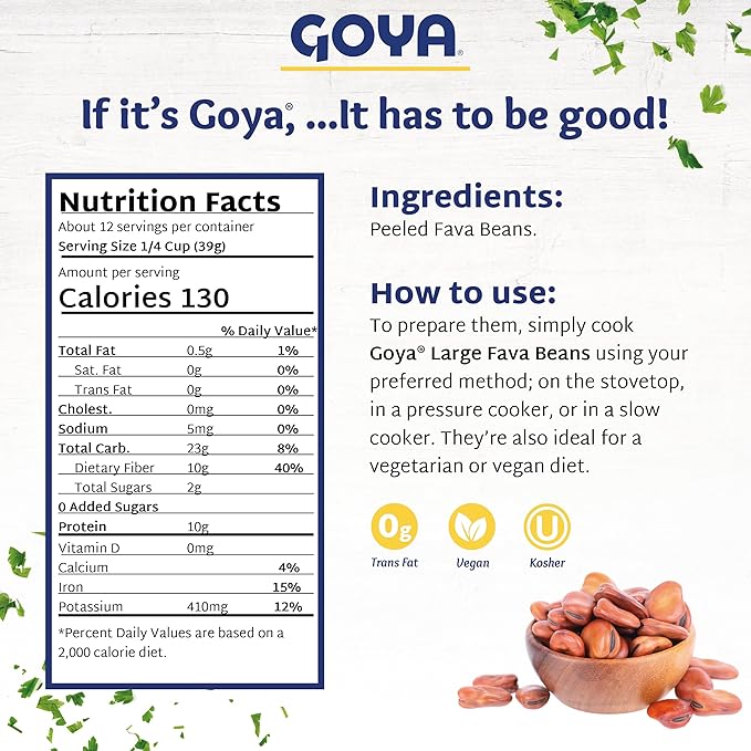 Large Fava Beans by Goya, Whole Dried Beans, Nutritious and Versatile, Rich in Fiber, 16oz. Bag