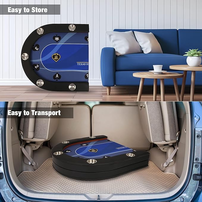 LUCKYERMORE Upgraded 10 Players Poker Table with Stainless Steel Cup Holder, 84”Folding