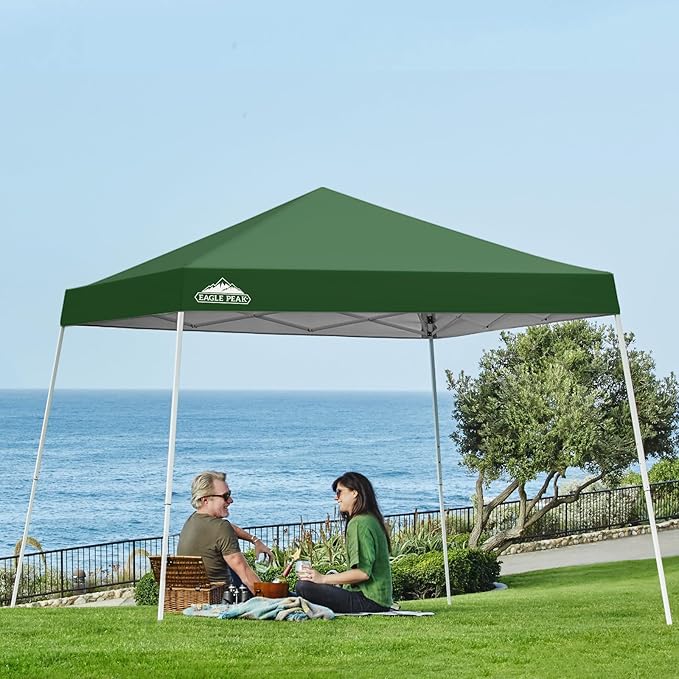 EAGLE PEAK 10x10 Slant Leg Pop-up Canopy Tent Easy One Person Setup Instant Outdoor Beach Canopy