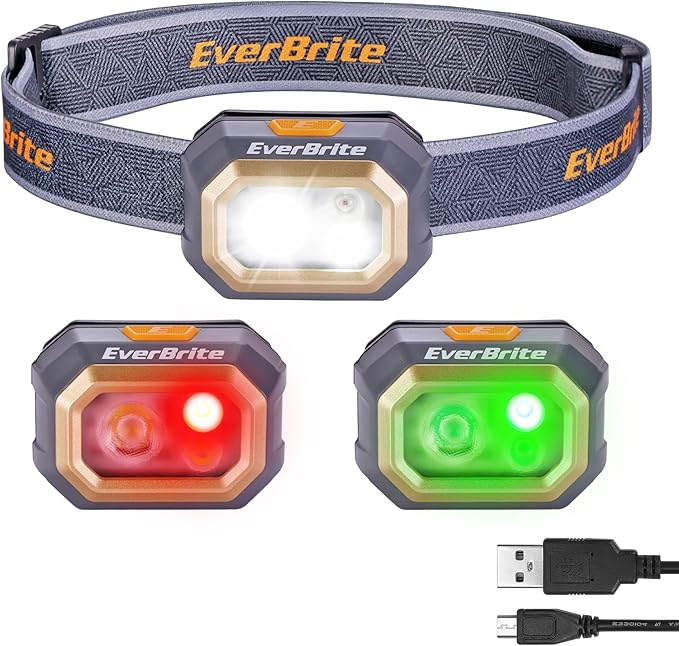 EverBrite Rechargeable Headlamp, 700 Lumens Head lamp for Adults, 6 Modes with White/Red/Green