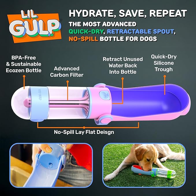 Lil Gulp Dog Water Bottle | Advanced Carbon Filtration for Safe Filtered Water on The Go | BPA-Free