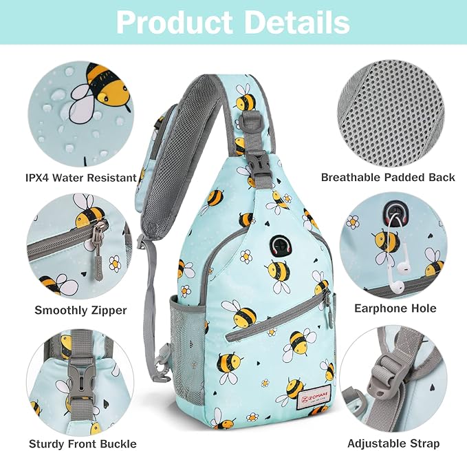 ZOMAKE Sling Bag,Small Crossbody Sling Backpack,Water Resistant Shoulder Daypack for Travel,Anti