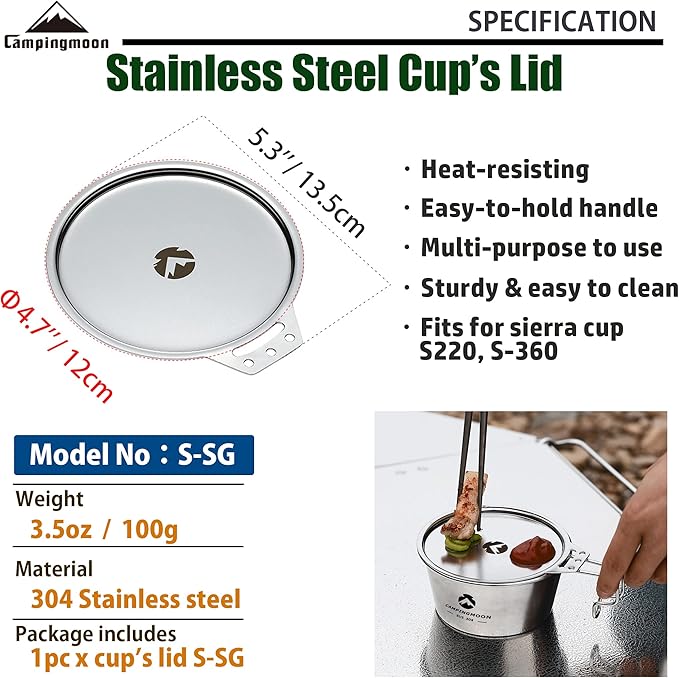 camping moon CAMPINGMOON 304 Stainless Steel Plate Lid for Sierra Cup φ12cm S-SG