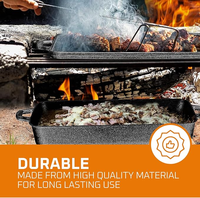 Bruntmor 3-in-1 Pre-Seasoned Cast Iron Pan with Reversible Grill Griddle Lid - 17.8"x11"x3.3"