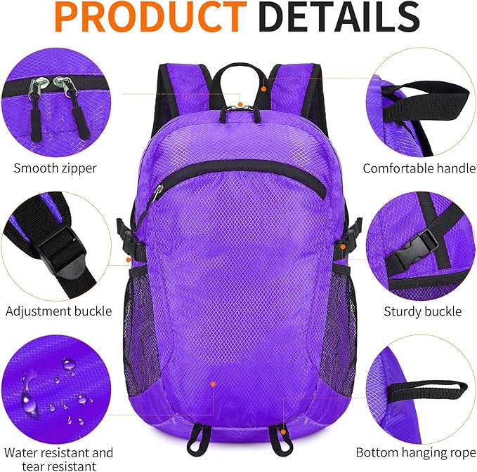 Small Hiking Daypack,15L Water-Resistant Hiking Backpack Packable Lightweight Travel Day Pack for