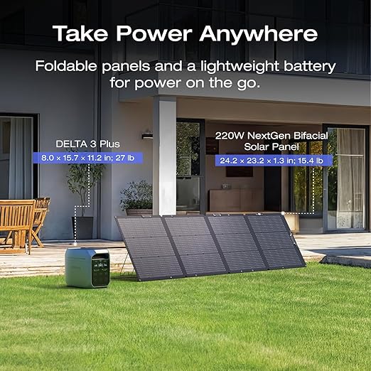 EF ECOFLOW Solar Generator DELTA 3 Plus with 220W Bifacial Solar Panel, 1000W Solar Input
