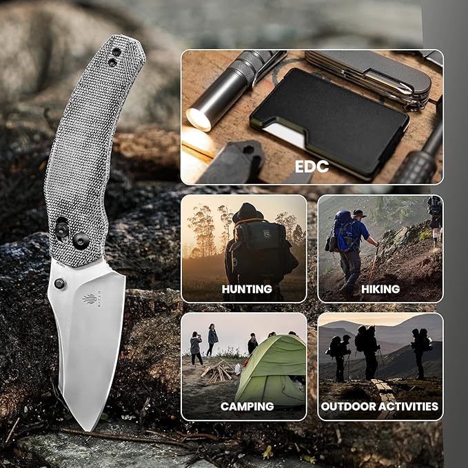 Kizer Bulldog Folding Pocket Knife, 3" Sheepsfoot Blade Folding Knife, 154CM Steel Micarta Handle