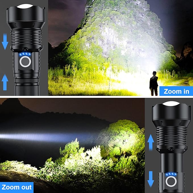 Rechargeable Flashlights 90000 High Lumens - 2 Pack, Super Bright 12 Hours Long Life LED Flashlight