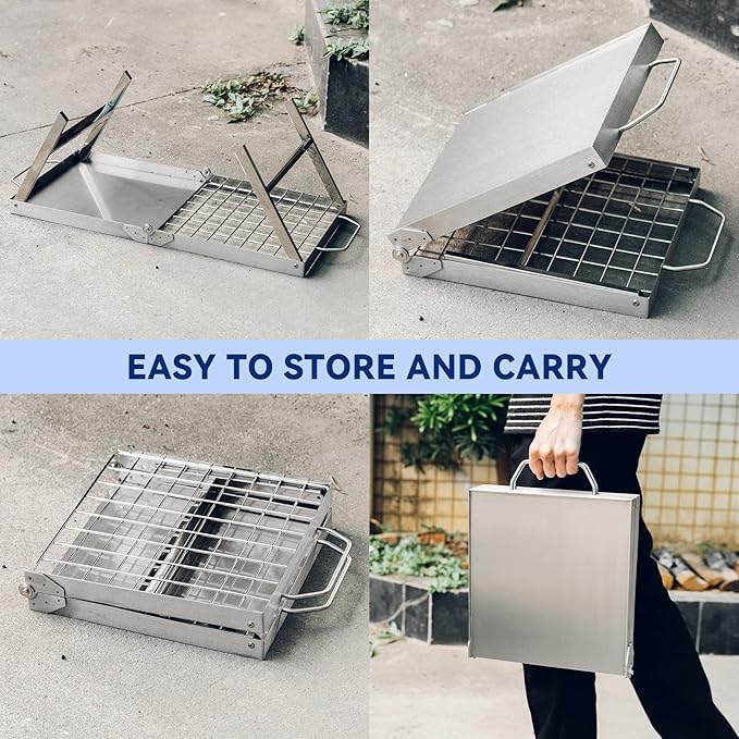 Skyflame Folding Campfire Grill, Portable Stainless Steel Camping Grill Grate and Camp Grill