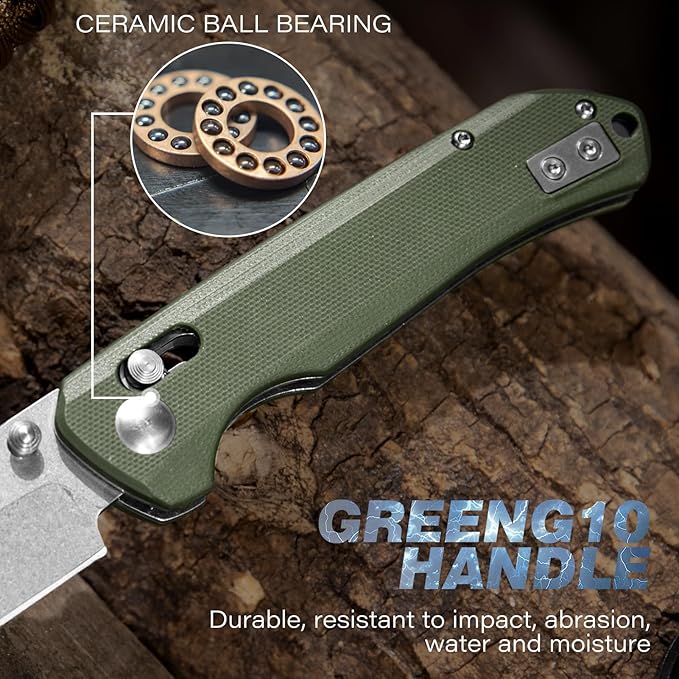 Axis Lock Folding Pocket Knife with Clip, 3.46" D2 Steel Drop Point Blade and G10 Handle, Crossbar