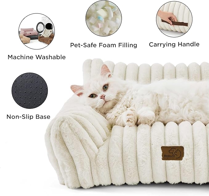 Bedsure Cute Cat Couch for Pets - Fluffy Dog Bed Small Medium Size Dog with Premium Soft Corduroy