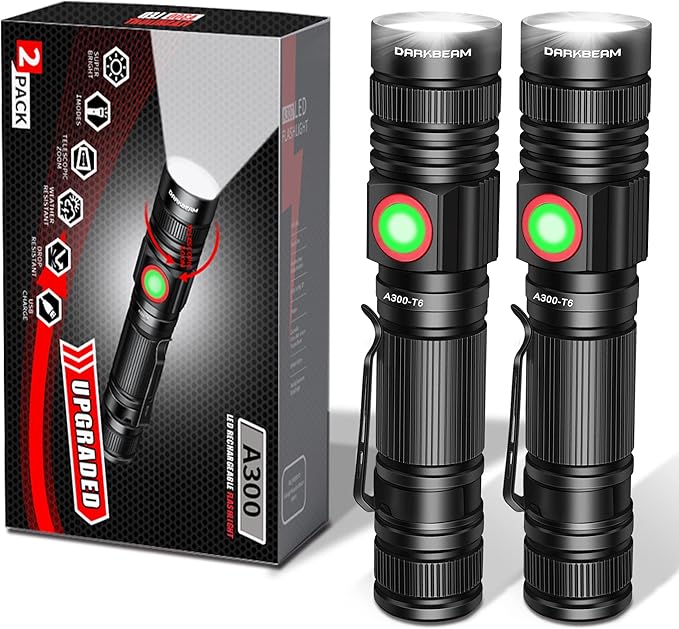 DARKBEAM LED Flashlights Rechargeable USB 2000 High Lumens, Small and Bright Pocket Flashlight