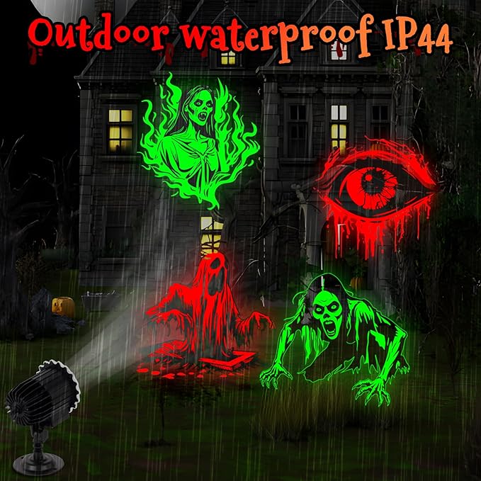 Halloween Projector Lights Outdoor - LED Rotating Skull & Ghost Projection Light, Waterproof