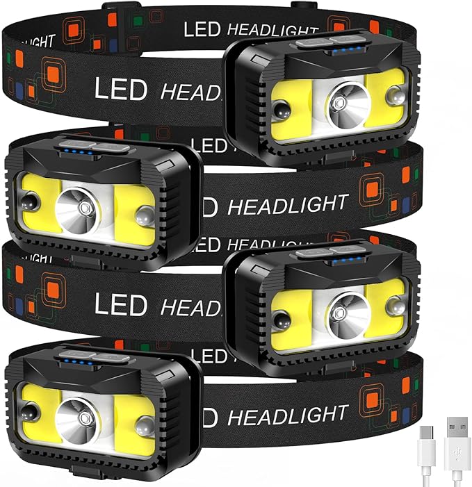 Headlamp Rechargeable, Ultra Bright LED Head Lamp Flashlight with White Red Light, Motion Sensor