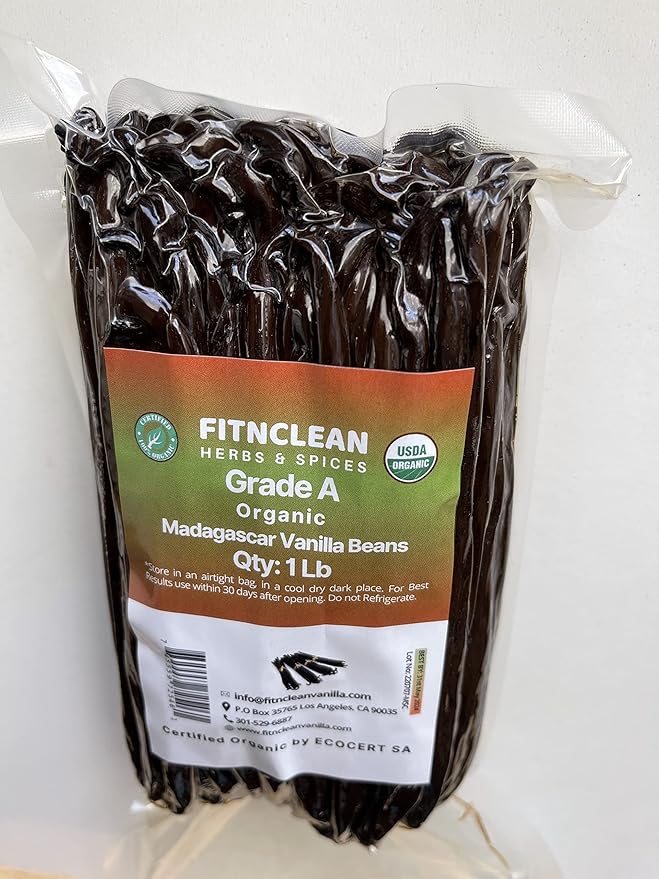 1Lb Organic Madagascar Vanilla Beans Grade A. Certified USDA Organic. 7"-8" by FITNCLEAN VANILLA
