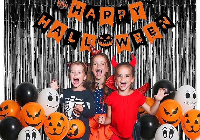 Foil Fringe Curtain Halloweens Party Decorations - Pure Black Tinsel Photo Backdrop Party Steamers