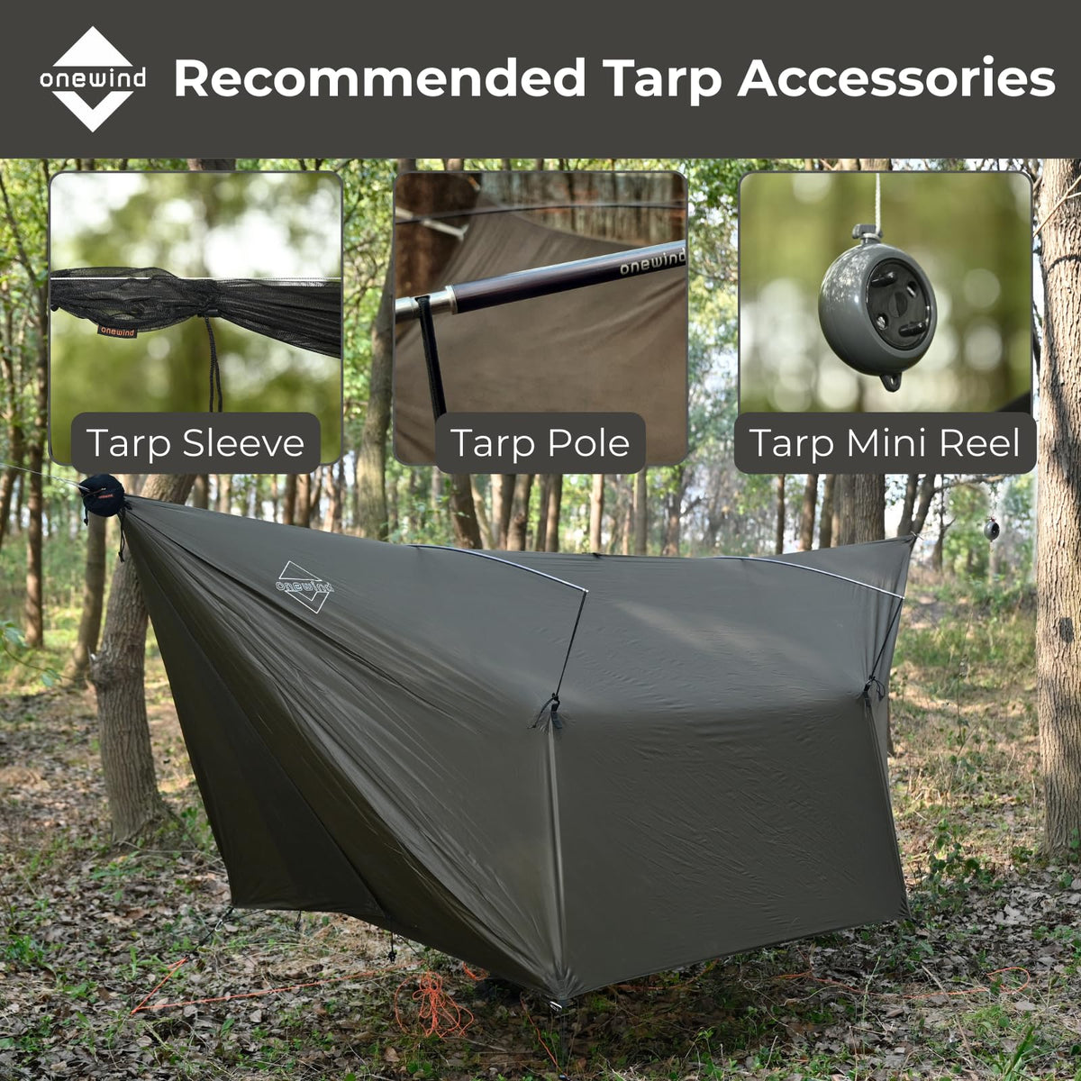 onewind 12×10ft Ultralight Camping Hammock Tarp, Hammock Rainfly with Doors