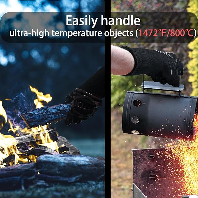 BBQ Grill Gloves, 1472°F Heat Resistant Barbecue Gloves Oven Mitts, Silicone Non-Slip Cooking