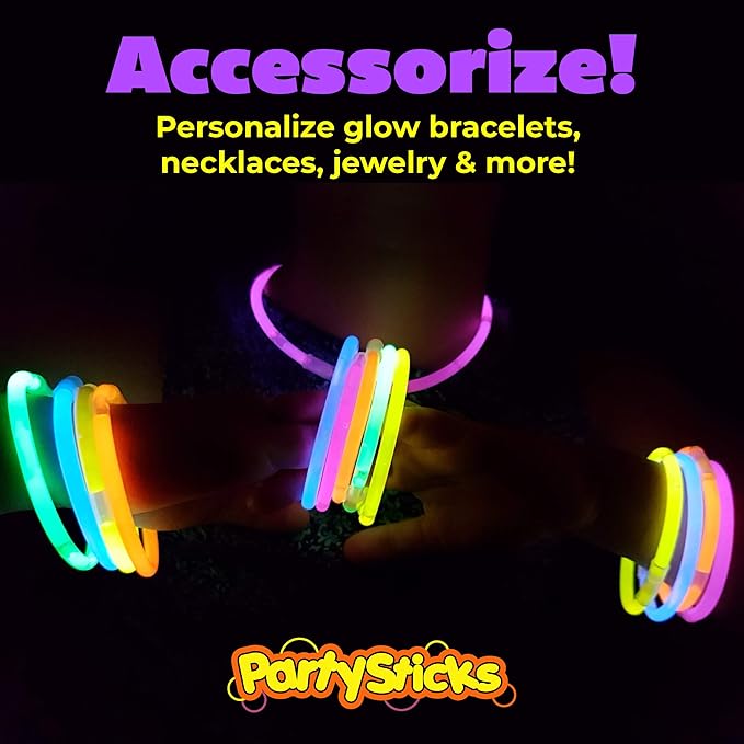 PartySticks Moondance Glow Sticks and Connectors - 40pk Glow in The Dark Party Favors with 16 Glow